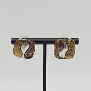 vintage Gardella modernist sterling silver tri-tone square earrings